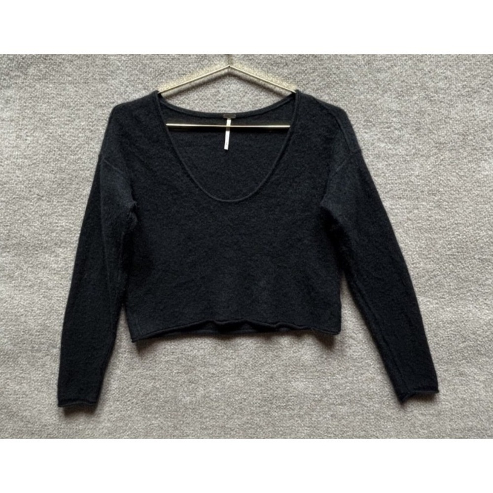 Free People Black Cropped 100% Cashmere Pullover Sweater Women Medium Black
